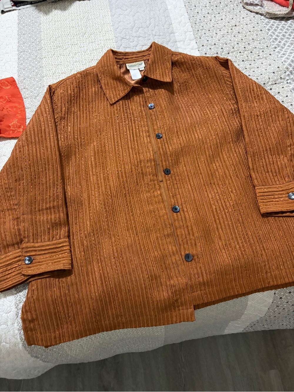 Vintage Coldwater Creek Rust Brown textured stripes Button-Up Jacket